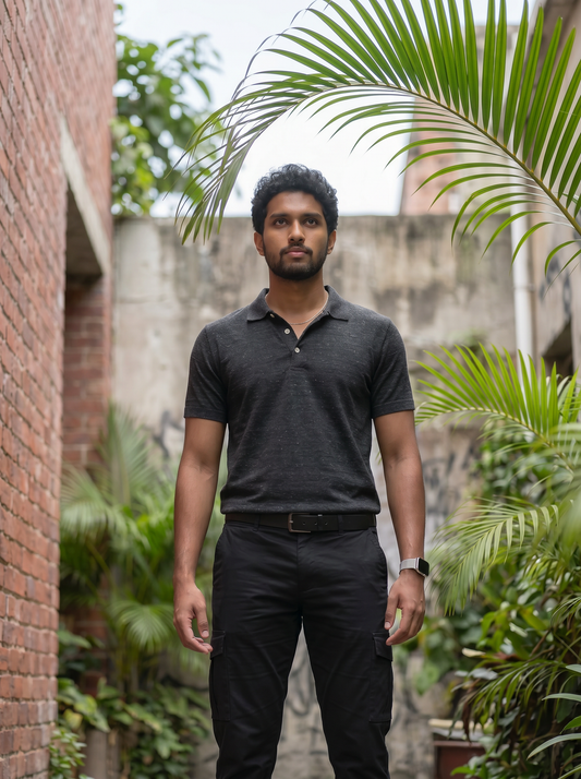 Charcoal Black Mélange Polo T-Shirt