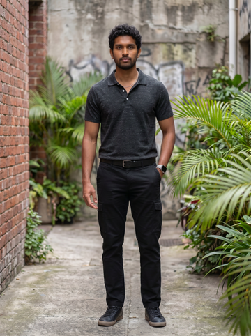 Charcoal Black Mélange Polo T-Shirt