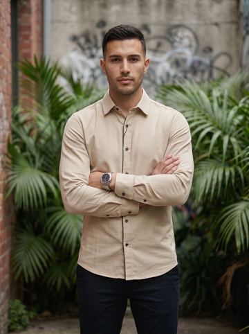 SAND BEIGE TEXTURED TWILL SHIRT