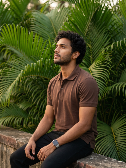 COFFEE BROWN SOLID POLO T-SHIRT