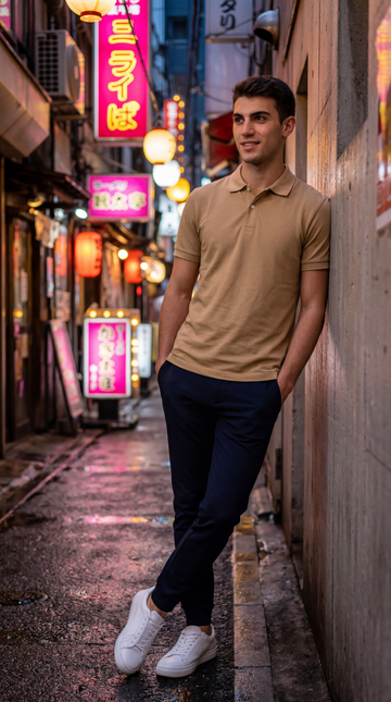 Men’s Beige Solid Khaki Polo T-Shirt