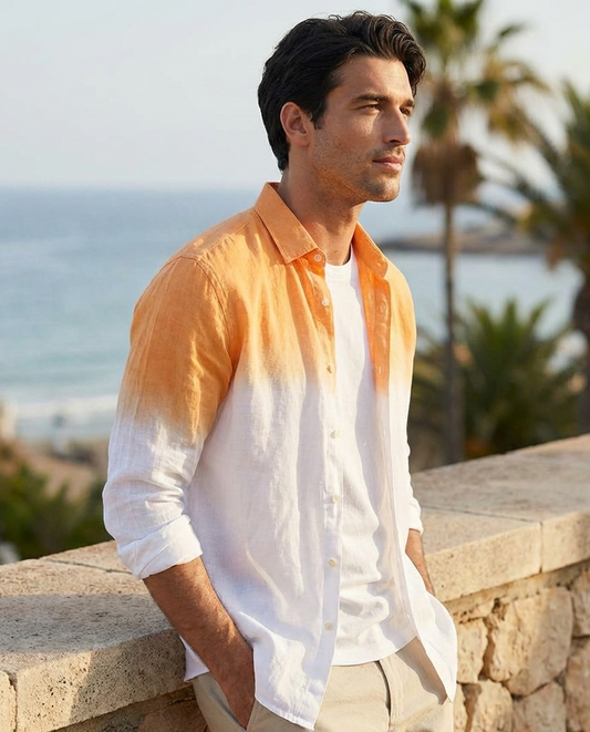 Men’s Linen Blend Ombre Casual Shirt – Summer Fade Edition