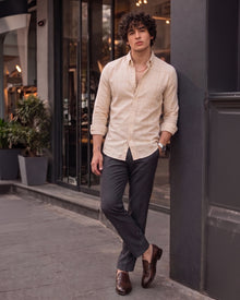 Light Beige Oxford Check Shirt