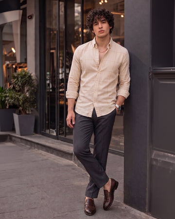 Light Beige Giza Check Shirt