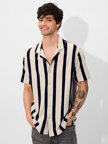 Urban Luxe Striped Rayon Shirt – Midnight Ivory