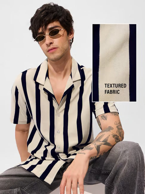 Urban Luxe Striped Rayon Shirt – Midnight Ivory