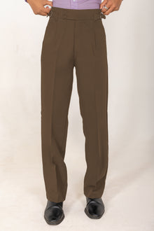italian fit buckle formal brown trouser