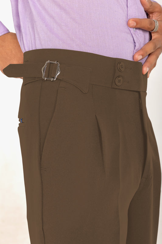 italian fit buckle formal brown trouser