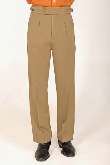 Khaki Gurkha Tailored Pleated Trousers
