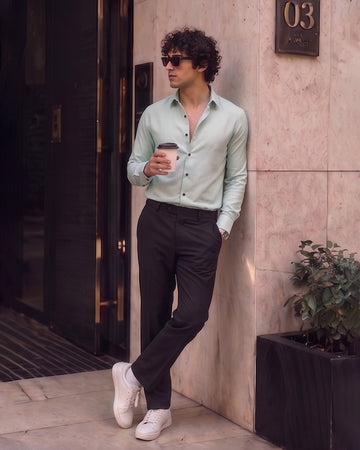 Mint Green Solid Shirt – Sage Cotton Casual Shirt