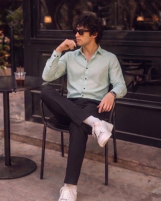 Mint Green Solid Shirt – Sage Cotton Casual Shirt