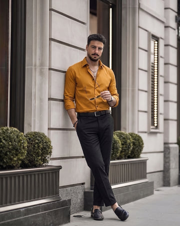 Mustard Solid Shirt – Ochre Casual Cotton Shirt Regular Fit