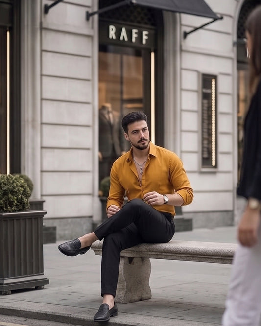 Mustard Solid Shirt – Ochre Casual Cotton Shirt Regular Fit