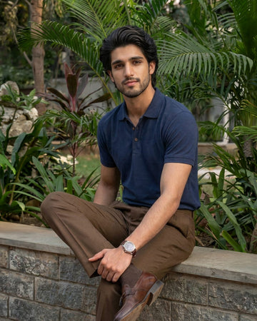 Navy Blue Cotton SOLID Polo T-Shirt
