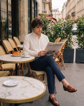 White B/R Striped Sleeve Linen Blend Shirt