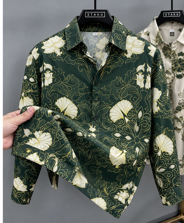 Dark Green Floral Printed Shirt