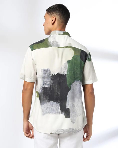 Olive and Khaki Abstract Casual Shirt