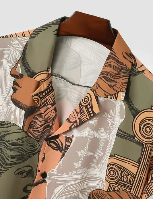 Classical Statue Print Camp Shirt