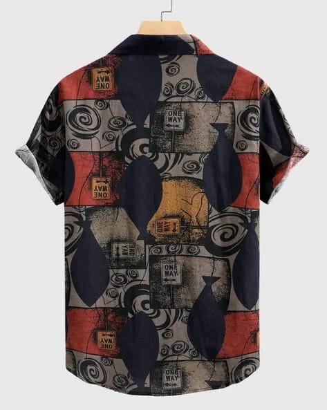 Geometric Grid Pattern Casual Shirt