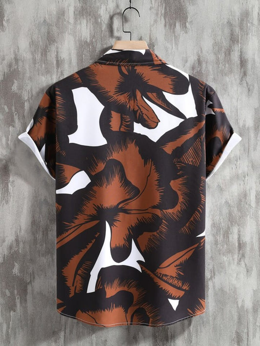 Tropical Brown and Black Camp Shirt