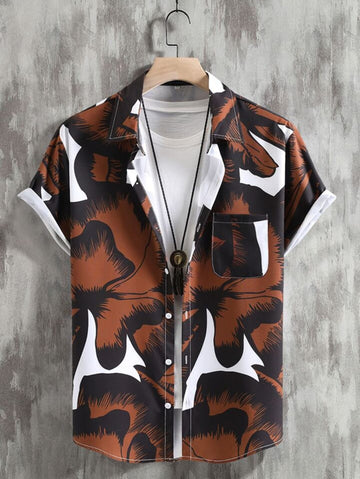 Tropical Brown and Black Camp Shirt