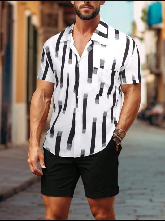 Black and White Brushstroke Resort Shirt
