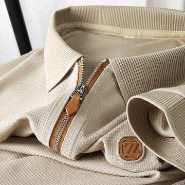Premium Waffle-Knit Half-Zip Men's Polo T-shirt