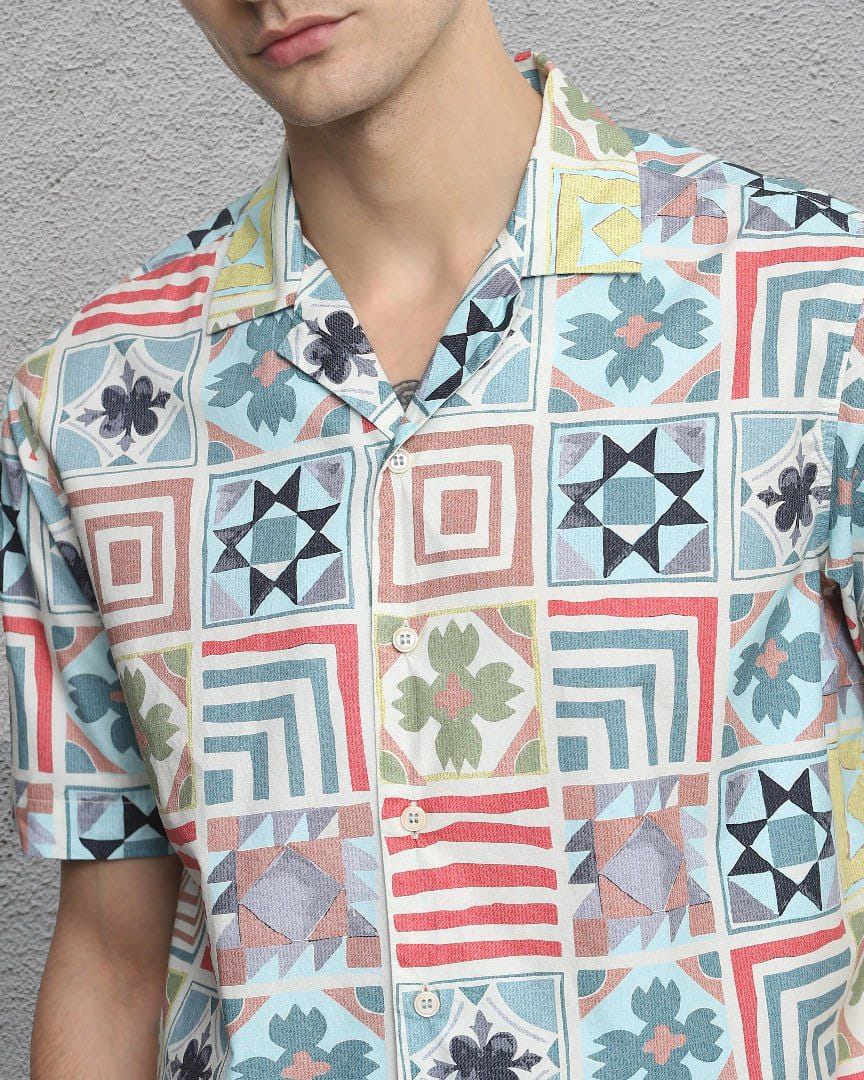 Patchwork Style Abstract Print Casual Shirt