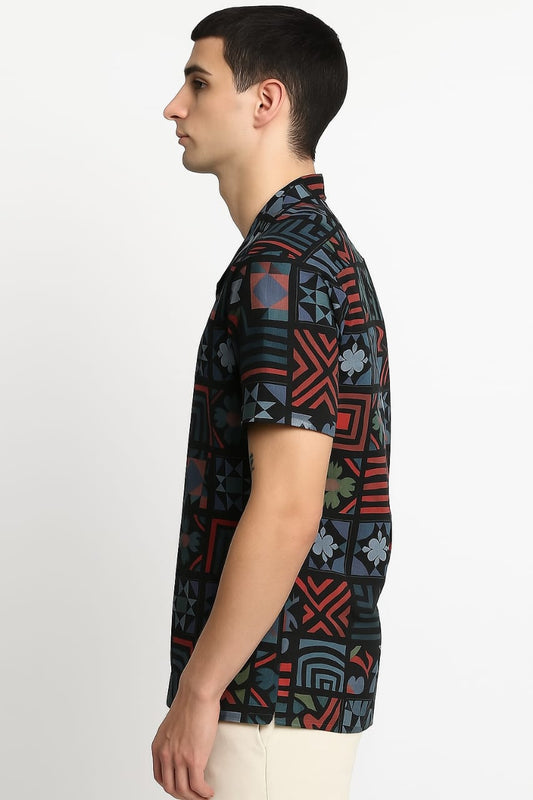 Men's Abstract Geometric Print Casual Shirt