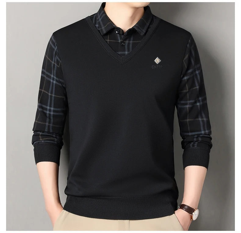 Chater Logo V-Neck Layered Winter Sweater