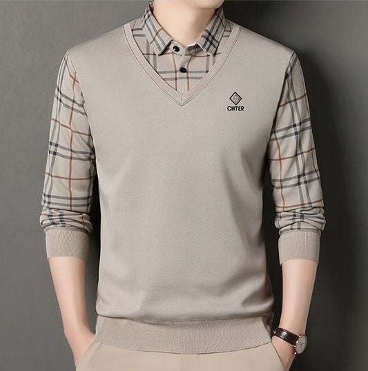 Chater Logo V-Neck Layered Winter Sweater