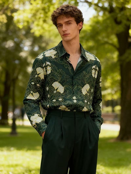 Dark Green Floral Printed Shirt