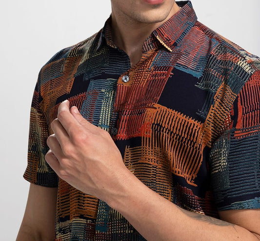 Textured Block Print Casual Shirt