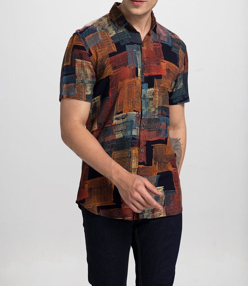 Textured Block Print Casual Shirt