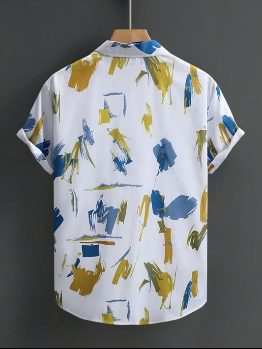 Blue and Gold Brushstroke Casual Shirt