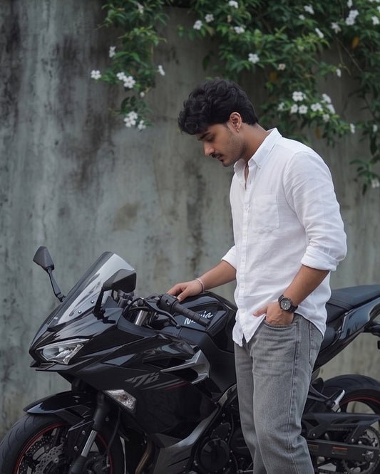 White Linen Blend Shirt
