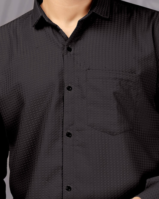 Men's Black Popcorn Texture Cotton Shirt – DenseTrend™ Casual Wear