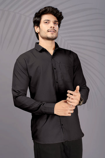 Men's Black Popcorn Texture Cotton Shirt – DenseTrend™ Casual Wear