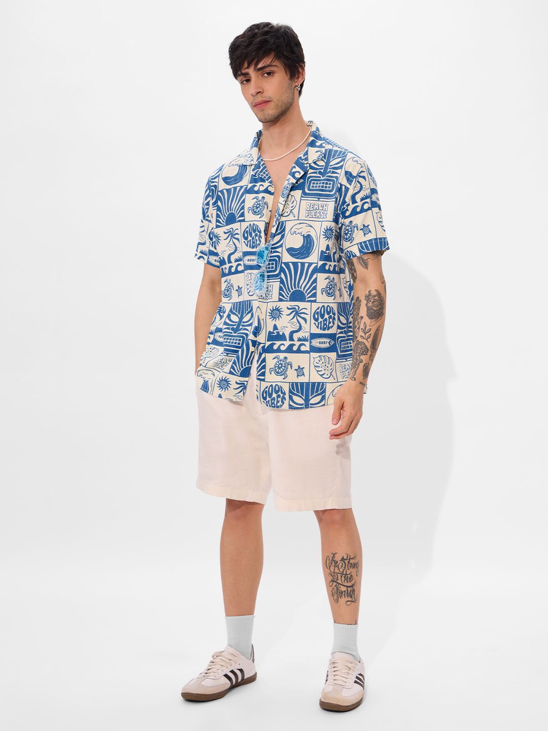 "Good Vibes Only" Coastal Print Rayon Shirt
