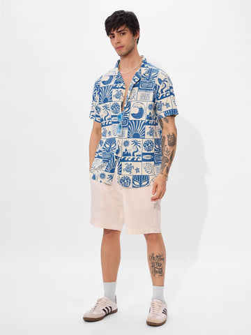 "Good Vibes Only" Coastal Print Rayon Shirt