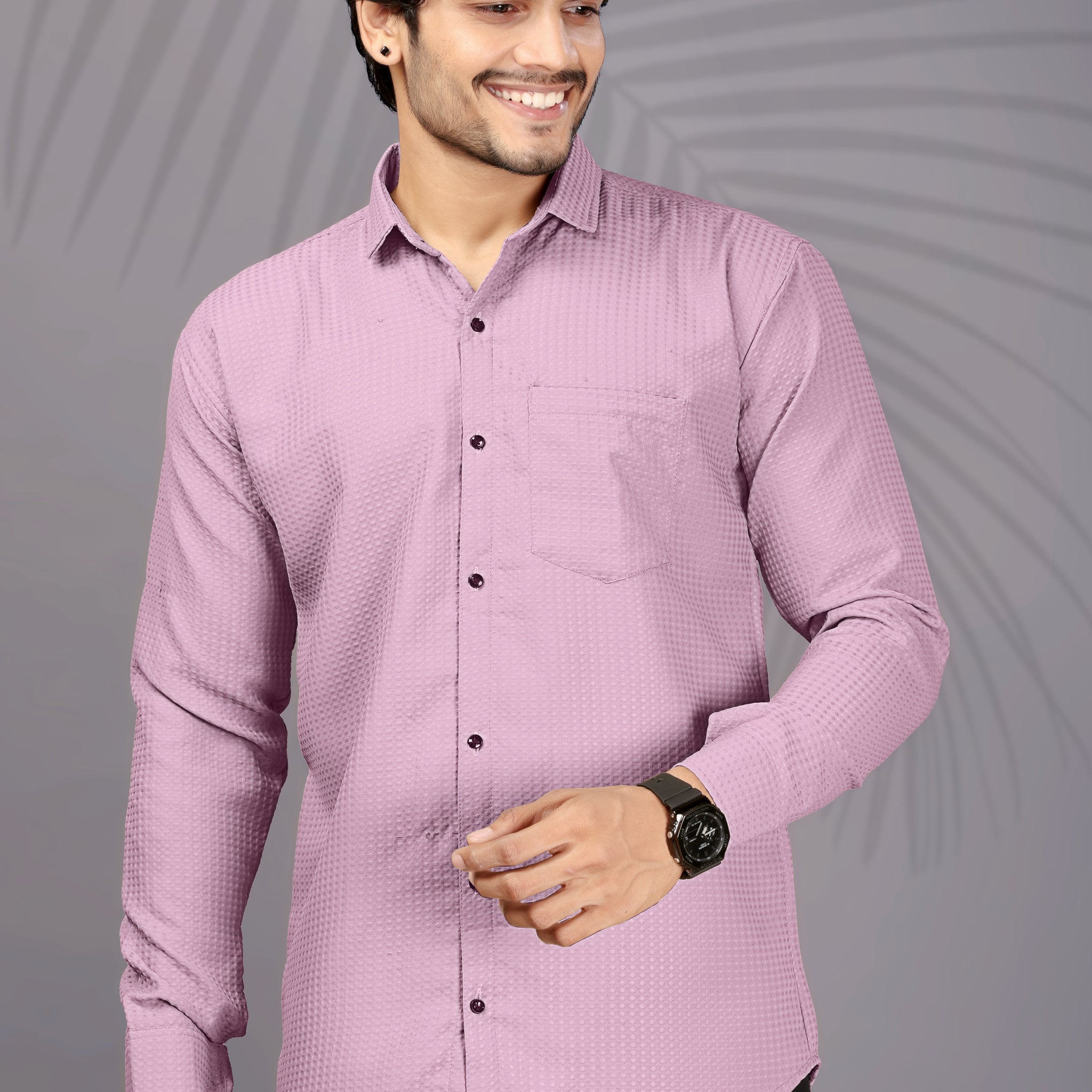 Men's Pink Popcorn Texture Cotton Shirt – DenseTrend™ Casual Wear