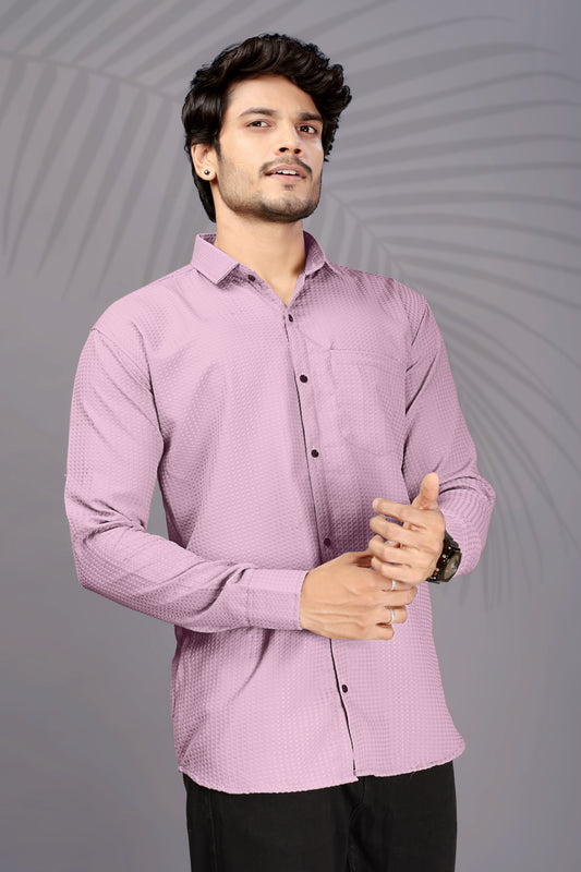 Men's Pink Popcorn Texture Cotton Shirt – DenseTrend™ Casual Wear