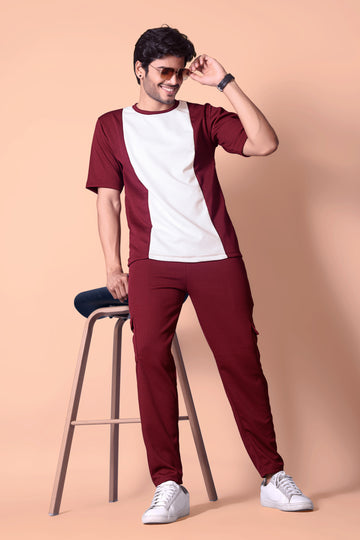 Stylish Men's MAROON Waffle Knit Jogger & T-Shirt Co-ord Set