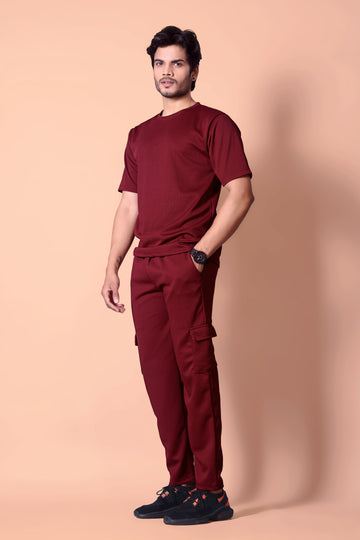 Stylish Men's Waffle Maroon Knit Jogger & T-Shirt Co-ord Set