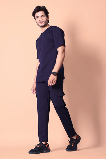 Stylish Men's BLUE Waffle Knit Jogger & T-Shirt Co-ord Set