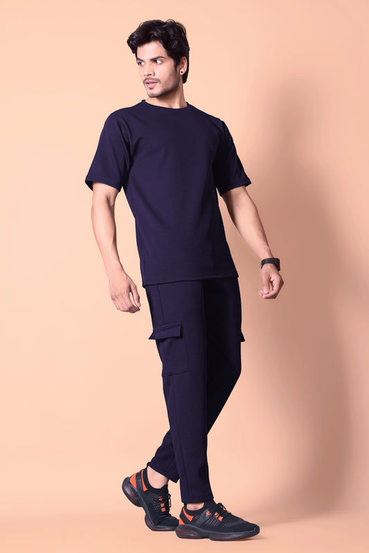 Stylish Men's BLUE Waffle Knit Jogger & T-Shirt Co-ord Set