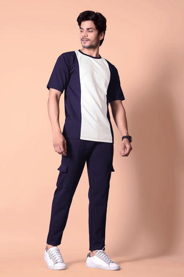 Stylish Men's BLUE Waffle Knit Jogger & T-Shirt Co-ord Set
