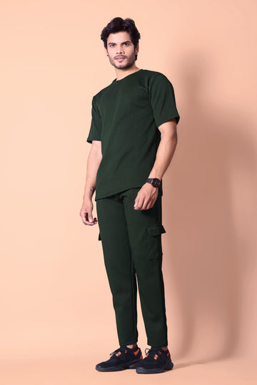 Stylish Men's GREEN Waffle Knit Jogger & T-Shirt Co-ord Set