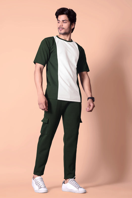 Stylish Men's GREEN Waffle Knit Jogger & T-Shirt Co-ord Set