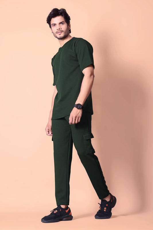 Stylish Men's GREEN Waffle Knit Jogger & T-Shirt Co-ord Set